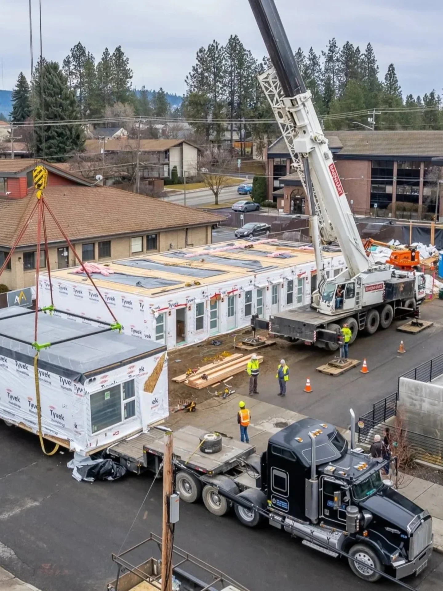 Modular building components at a DanReDev construction site